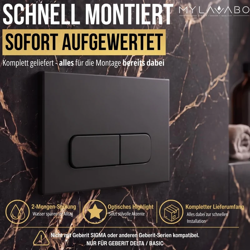 Drücker- & Betätigungsplatte Kunststoff schwarz, passend für Geberit Delta Schwarz/Abgerundet Delta,