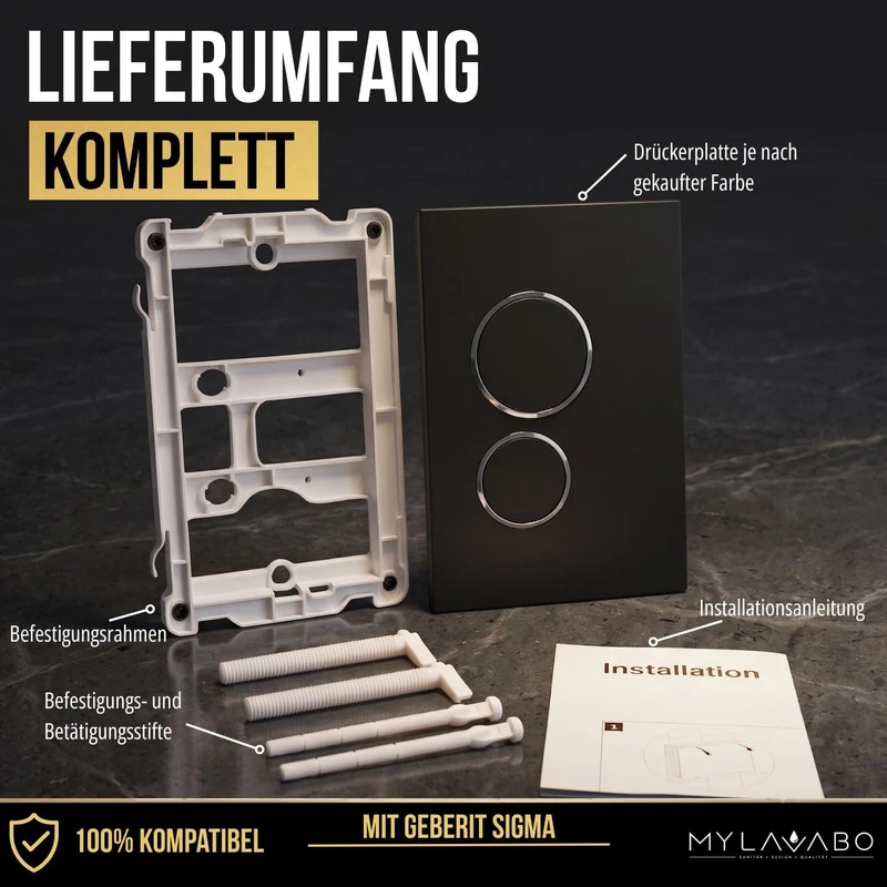 Drücker- & Betätigungsplatte Kunststoff schwarz, passend für Geberit Delta Schwarz/Abgerundet Delta,