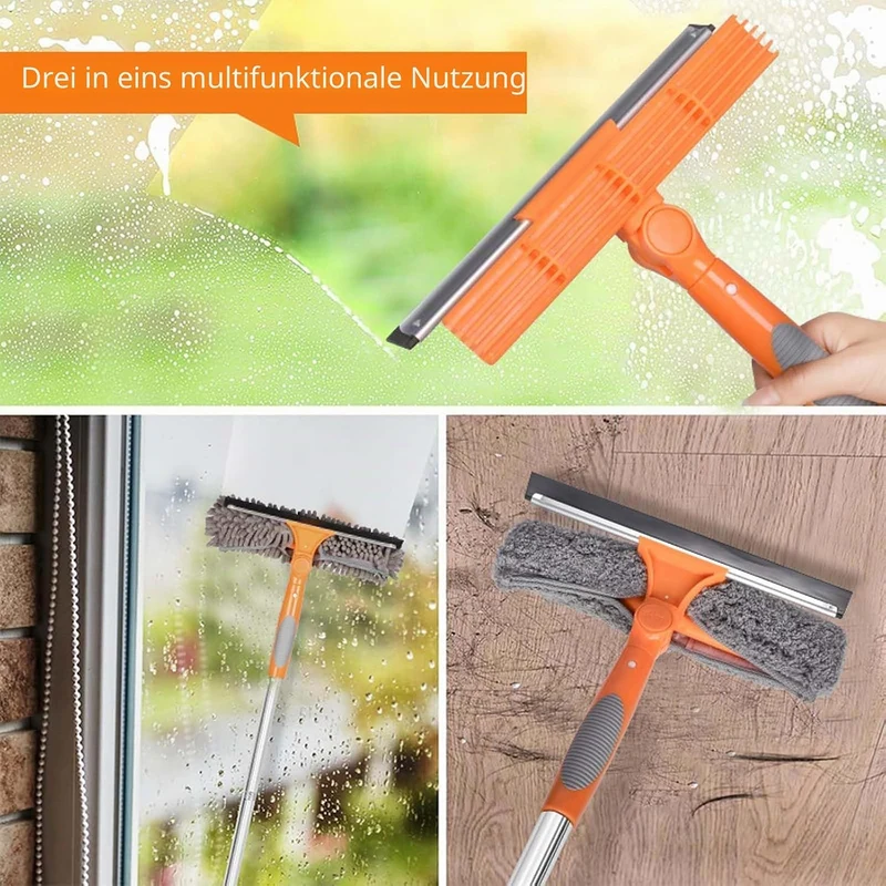 250cm Teleskop Fensterwischer Abzieher Set, 2-in-1 Fensterreiniger Set mit 6 Verlängerungsstangen, A