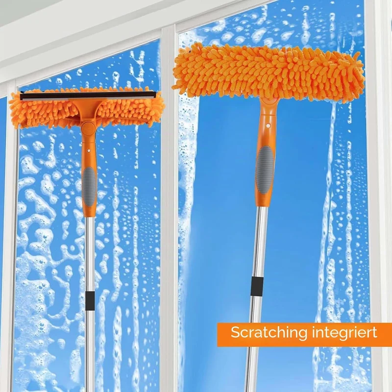 250cm Teleskop Fensterwischer Abzieher Set, 2-in-1 Fensterreiniger Set mit 6 Verlängerungsstangen, A