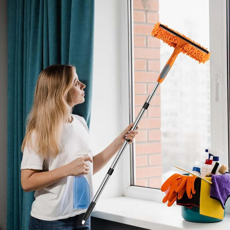 250cm Teleskop Fensterwischer Abzieher Set, 2-in-1 Fensterreiniger Set mit 6 Verlängerungsstangen, A