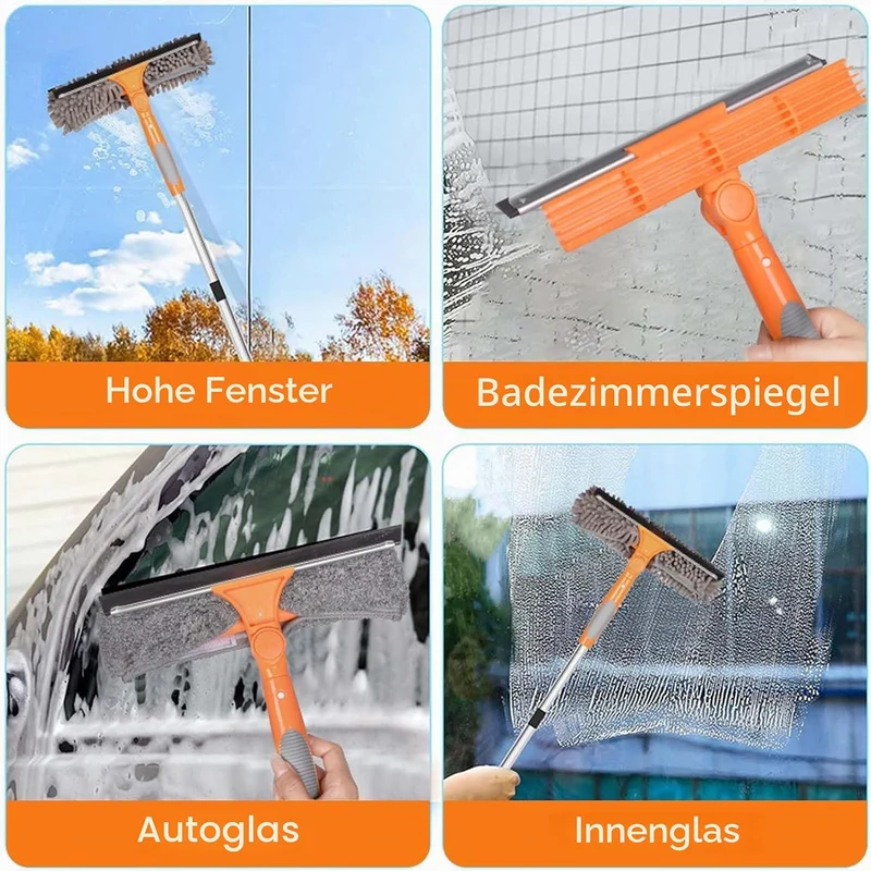250cm Teleskop Fensterwischer Abzieher Set, 2-in-1 Fensterreiniger Set mit 6 Verlängerungsstangen, A