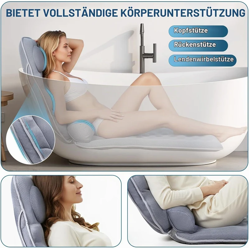 Badewannenkissen Ganzkörper Badekissen-Bequemes, stromlinienförmiges Design –extra Dicke – Stützt Ko