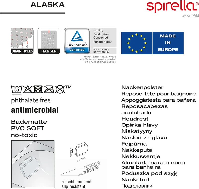 Spirella - Badewannenkissen Alaska Mit 8 Saugnäpfen Antibakteriell - Rutschhemmend Waschbar - Beige