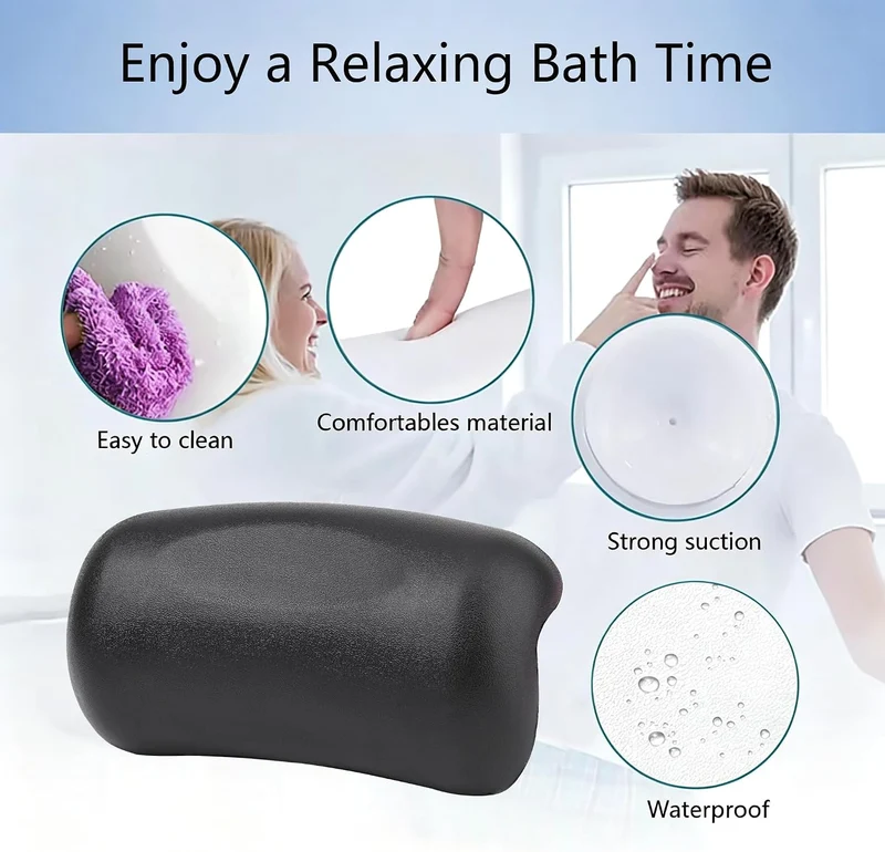 Lonkenn Badewannenkissen, Ergonomisches Badekissen, PU-Wannenkissen mit Saugnäpfen, wasserdichte Bad