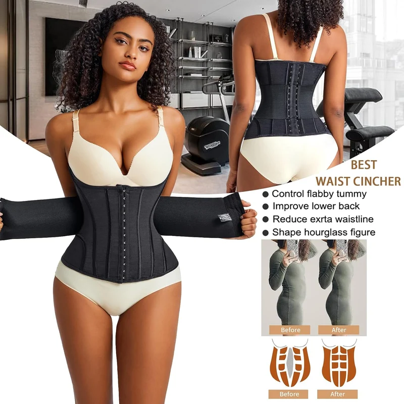 Korsett Damen Bauchweg Doppelte Verschlüsse, Waist Trainer Doppellagiges Verschlusssystem Bauchweggü