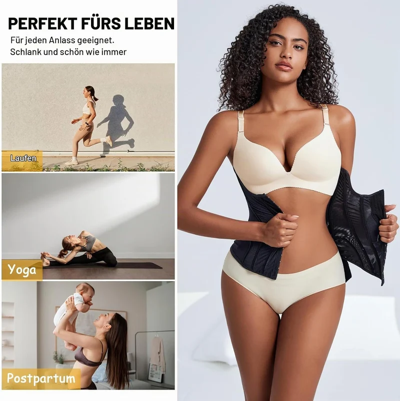 Korsett Damen Bauchweg Doppelte Verschlüsse, Waist Trainer Doppellagiges Verschlusssystem Bauchweggü