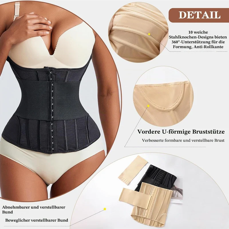 Korsett Damen Bauchweg Doppelte Verschlüsse, Waist Trainer Doppellagiges Verschlusssystem Bauchweggü