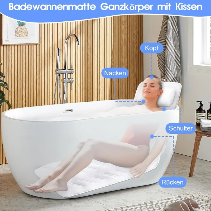 Badewannenkissen Ganzkörper 126x41 cm mit Kopfstütze