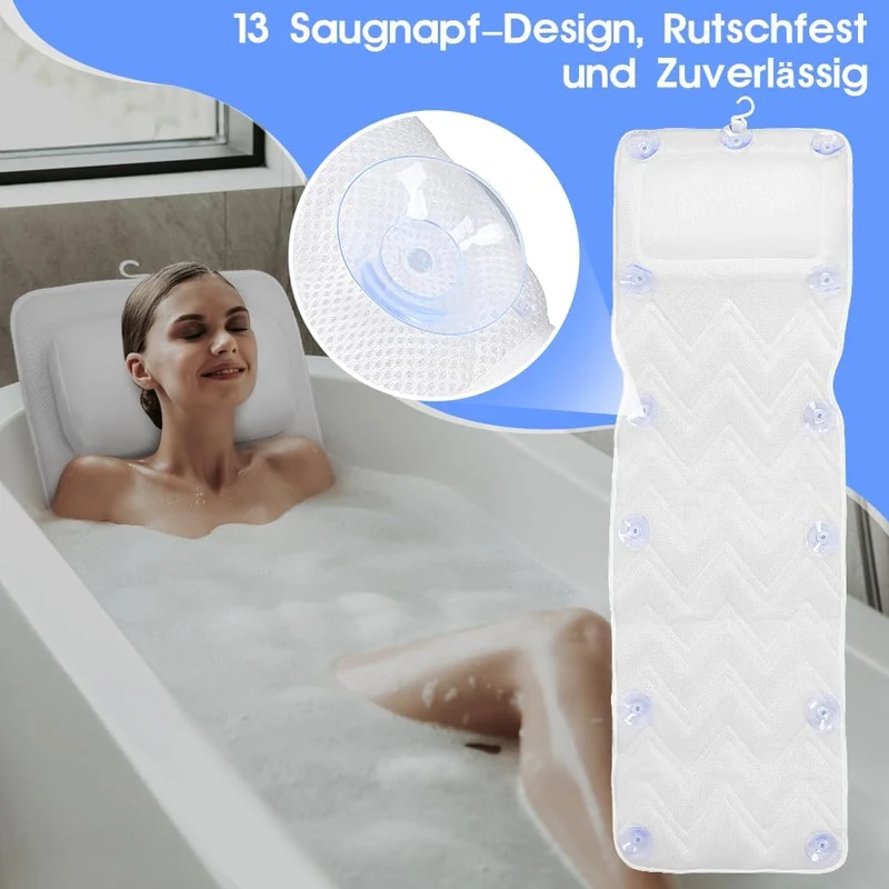 Badewannenkissen Ganzkörper 126x41 cm mit Kopfstütze