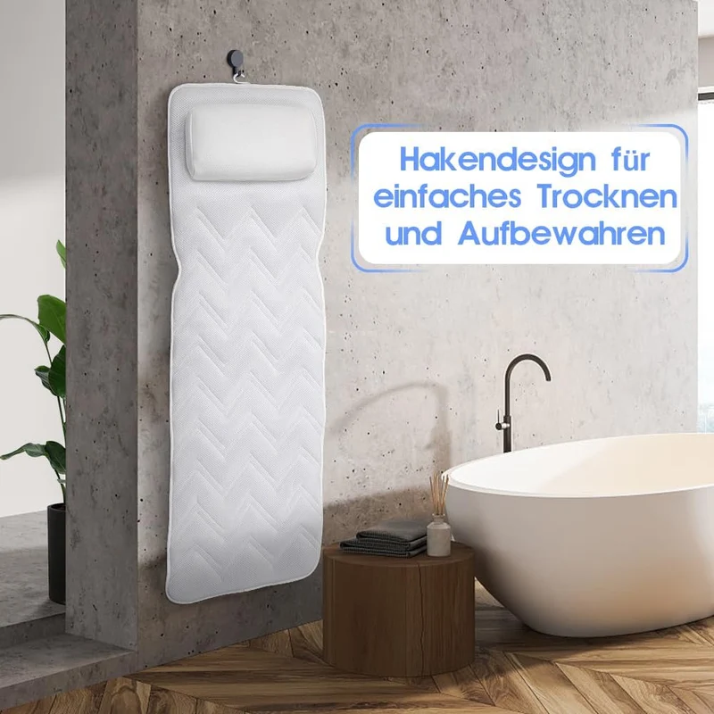 Badewannenkissen Ganzkörper 126x41 cm mit Kopfstütze
