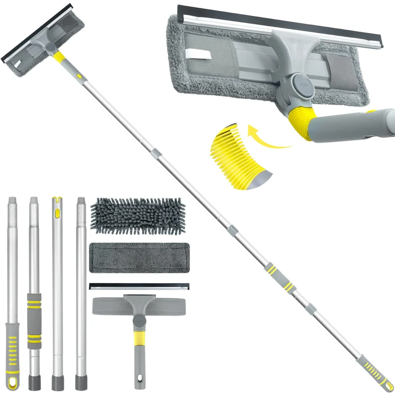 JEHONN Fensterreiniger mit Abzieher, 163 cm Langem Stiel Fensterputzer Set, Professioneller Fensterw