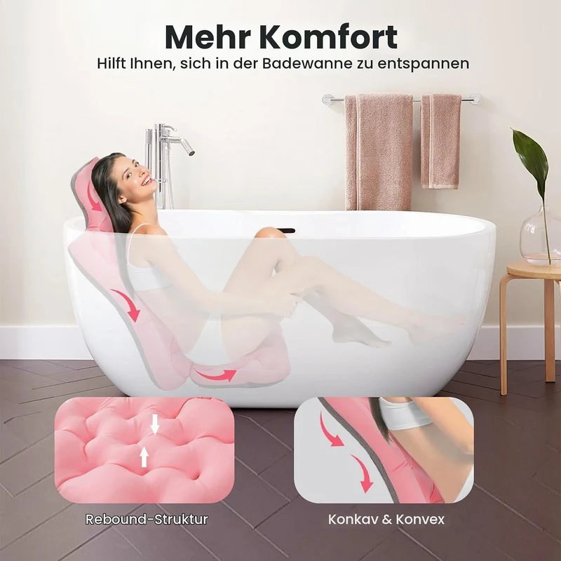 Badewannenmatte Ganzkörper Badewannenkissen, 78cmx35cmx40cm Ganzkörper-Badekissen mit 10 Saugnäpfen,