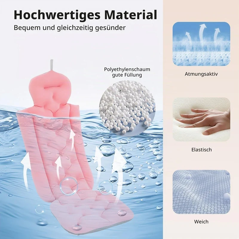 Badewannenmatte Ganzkörper Badewannenkissen, 78cmx35cmx40cm Ganzkörper-Badekissen mit 10 Saugnäpfen,
