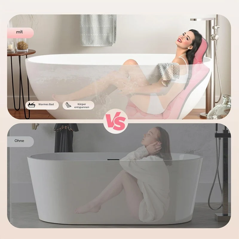 Badewannenmatte Ganzkörper Badewannenkissen, 78cmx35cmx40cm Ganzkörper-Badekissen mit 10 Saugnäpfen,