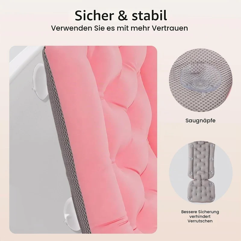 Badewannenmatte Ganzkörper Badewannenkissen, 78cmx35cmx40cm Ganzkörper-Badekissen mit 10 Saugnäpfen,