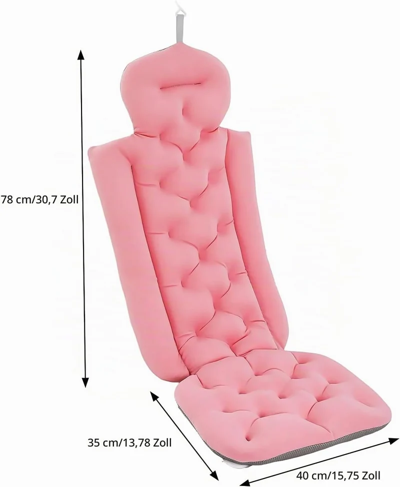 Badewannenmatte Ganzkörper Badewannenkissen, 78cmx35cmx40cm Ganzkörper-Badekissen mit 10 Saugnäpfen,