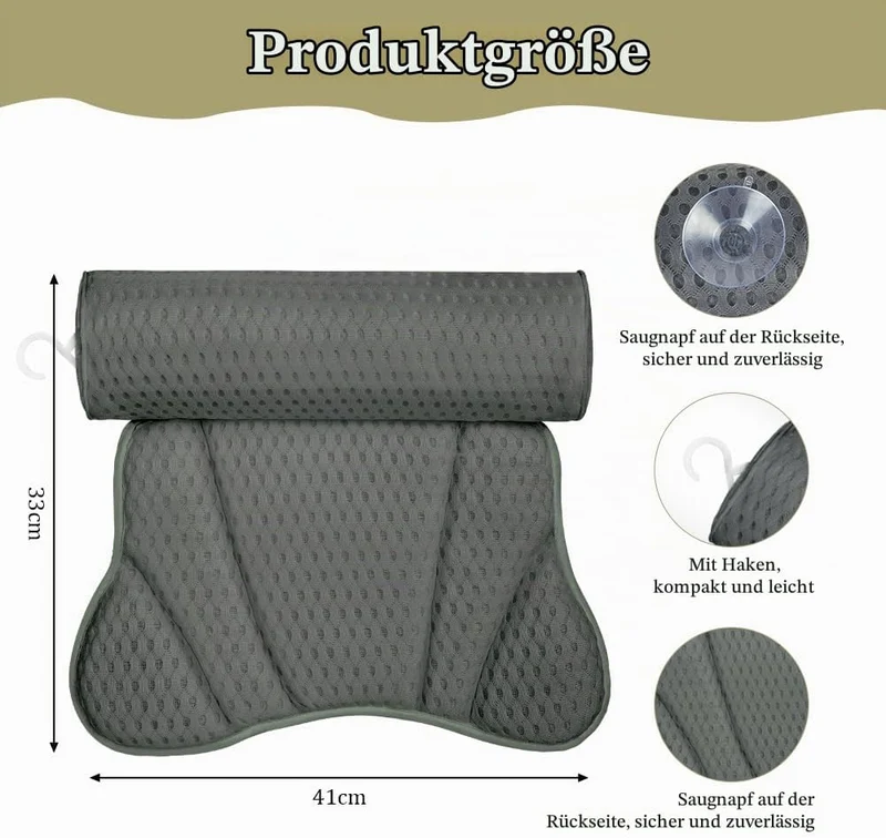 Badewannenkissen Mit 1 Badeball, Lange runde Form, Grau Lange Runde Form-grau, Lange Runde Form-grau