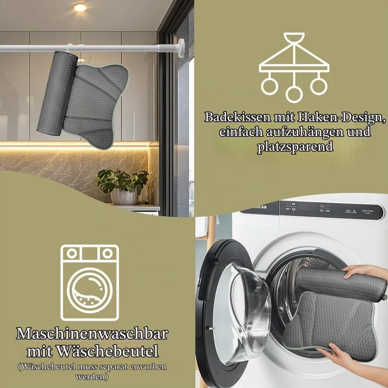 Badewannenkissen Mit 1 Badeball, Lange runde Form, Grau Lange Runde Form-grau, Lange Runde Form-grau