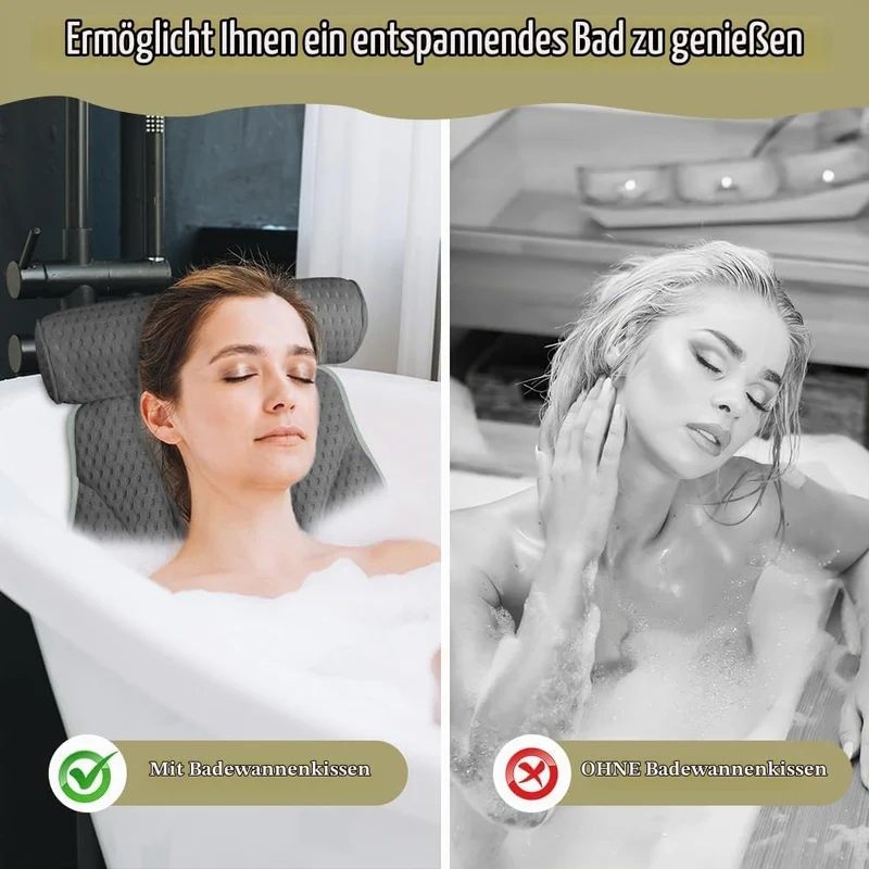 Badewannenkissen Mit 1 Badeball, Lange runde Form, Grau Lange Runde Form-grau, Lange Runde Form-grau