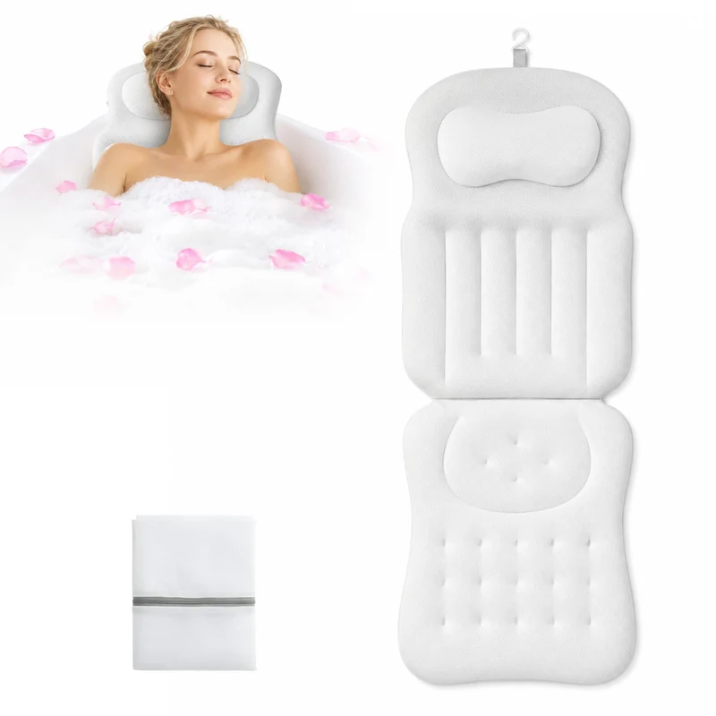 Badewannenkissen, mit Saugnäpfen, Weiss, für entspannte Bäder