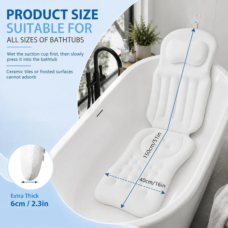 Badewannenkissen, mit Saugnäpfen, Weiss, für entspannte Bäder