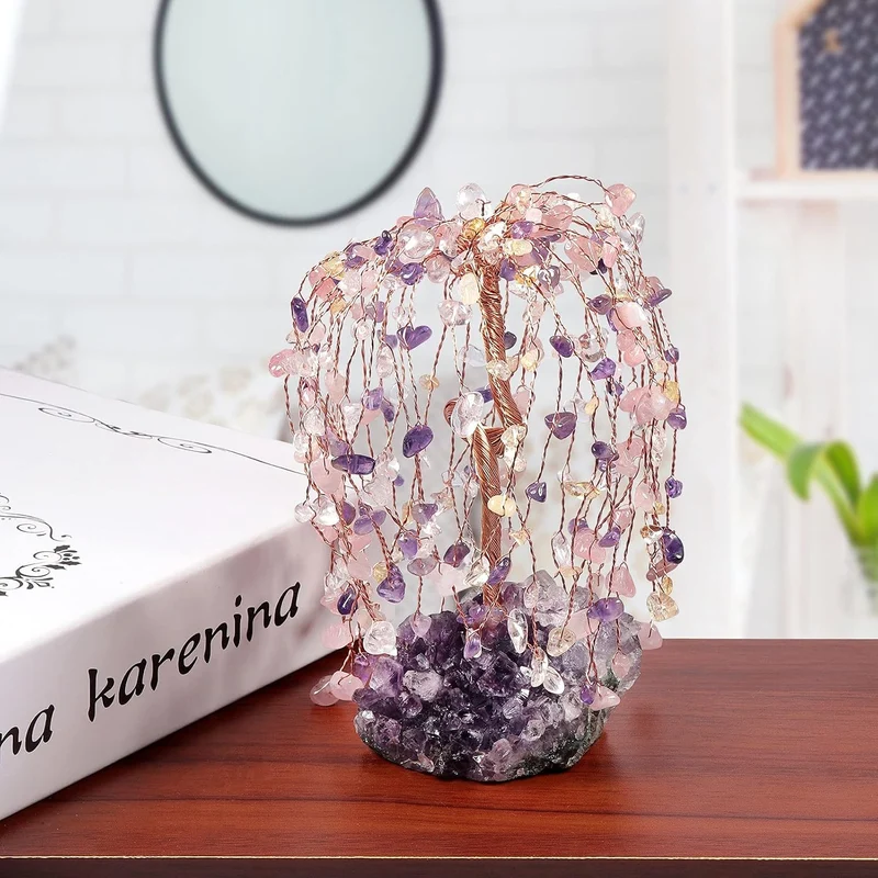 mookaitedecor Natürlicher Amethyst & Citrin & Rosenquarz & Bergkristall-Baum mit Amethyst-Cluster-Kr