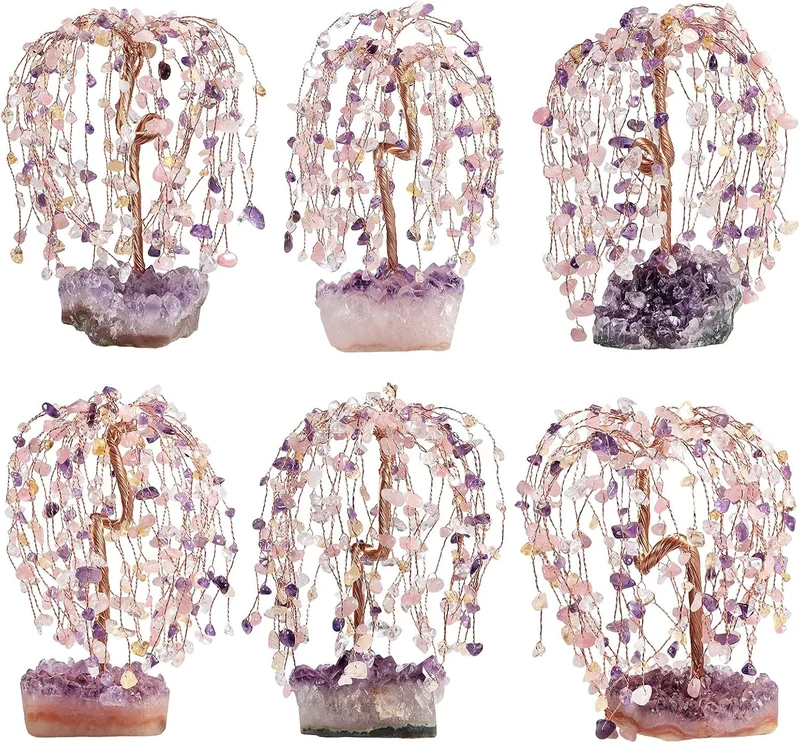 mookaitedecor Natürlicher Amethyst & Citrin & Rosenquarz & Bergkristall-Baum mit Amethyst-Cluster-Kr