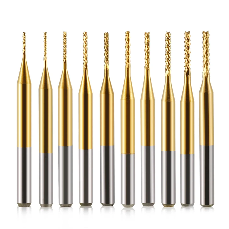 10 Stücke Hartmetall Schaftfräser, 1/8 Schaft Titan Coat CNC Fräser Stückchen Fräser Schnitzsatz, St