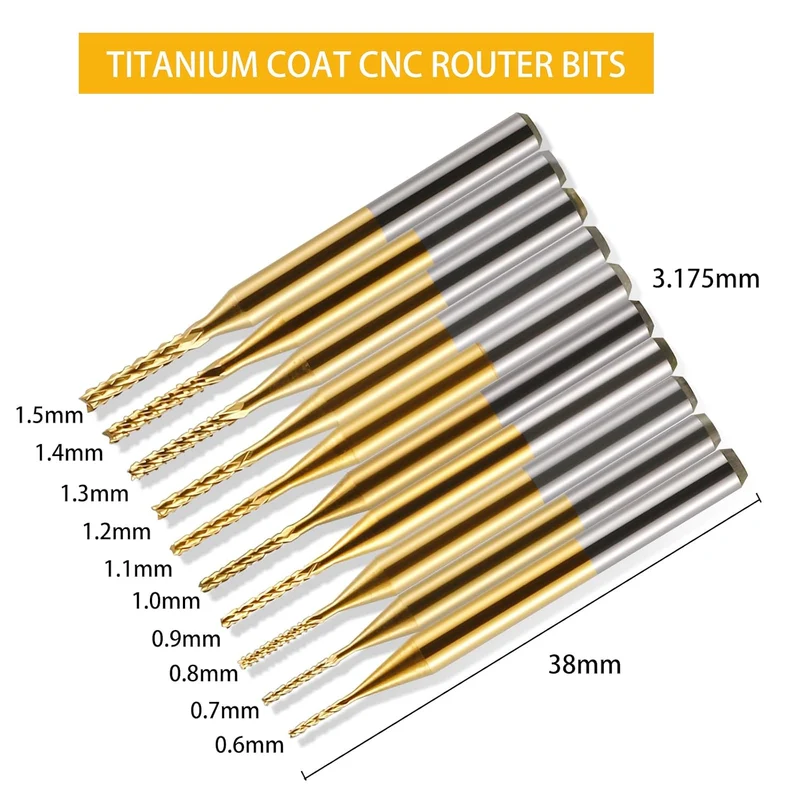 10 Stücke Hartmetall Schaftfräser, 1/8 Schaft Titan Coat CNC Fräser Stückchen Fräser Schnitzsatz, St