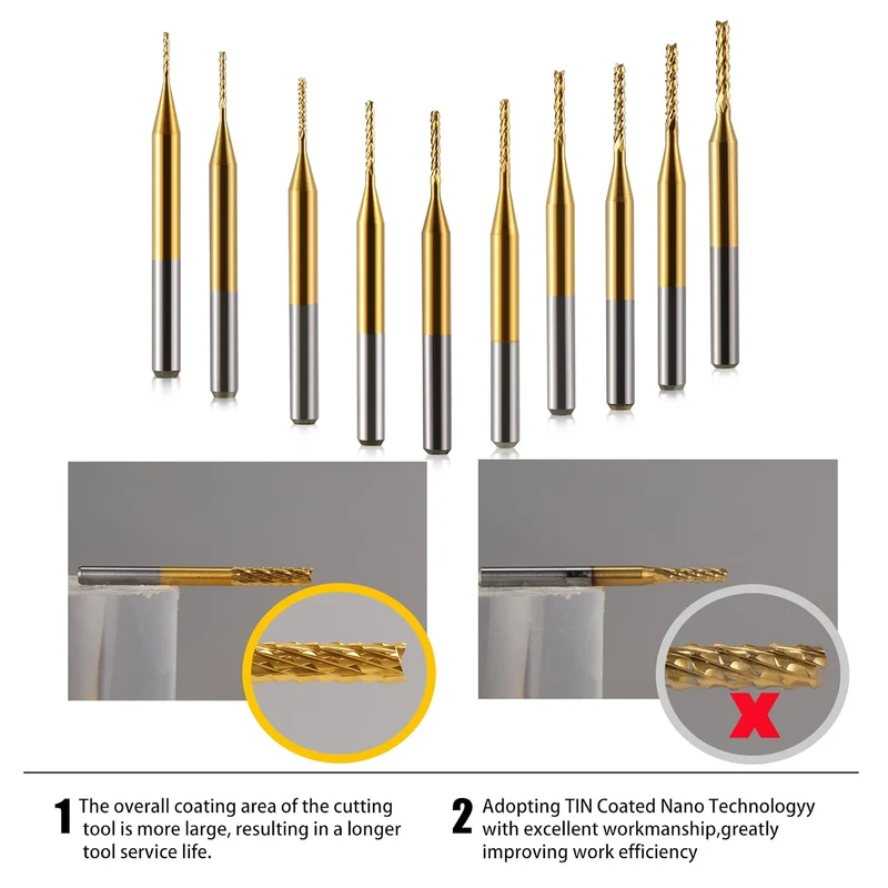 10 Stücke Hartmetall Schaftfräser, 1/8 Schaft Titan Coat CNC Fräser Stückchen Fräser Schnitzsatz, St