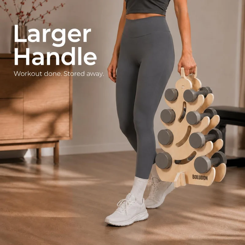 Holz Hantelständer, Platzsparendes Fitness-Rack mit Tragegriff
