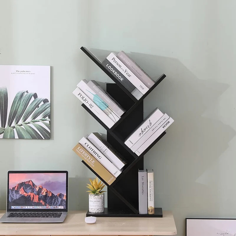 Etnicart Modernes Bücherregal mit Baum freistehend Bücherregal CD Holz MDF Regale Nachttisch 40x20x7