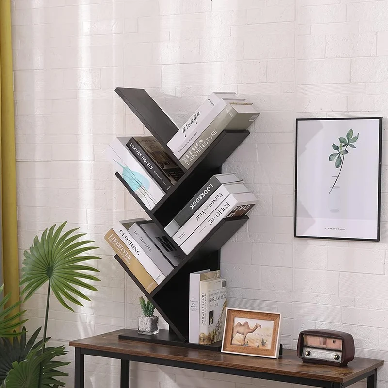 Etnicart Modernes Bücherregal mit Baum freistehend Bücherregal CD Holz MDF Regale Nachttisch 40x20x7