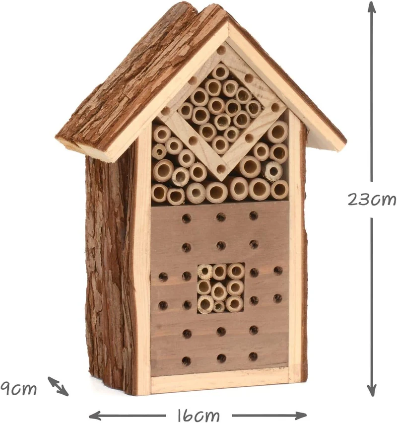 CKB LTD Kleines Insektenhotel aus natürlicher Holzrinde, für Bienen, Marienkäfer, Haus, Holz, Aussen