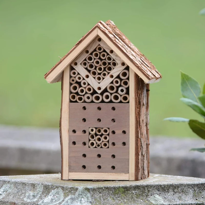 CKB LTD Kleines Insektenhotel aus natürlicher Holzrinde, für Bienen, Marienkäfer, Haus, Holz, Aussen