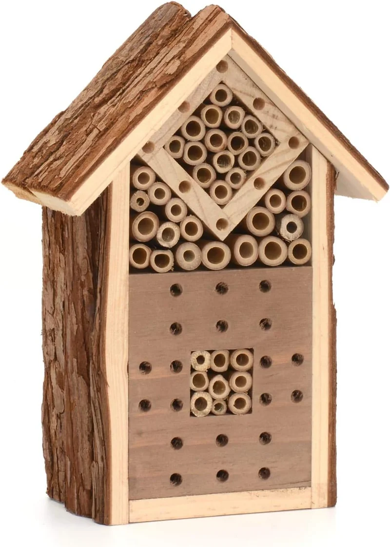 CKB LTD Kleines Insektenhotel aus natürlicher Holzrinde, für Bienen, Marienkäfer, Haus, Holz, Aussen