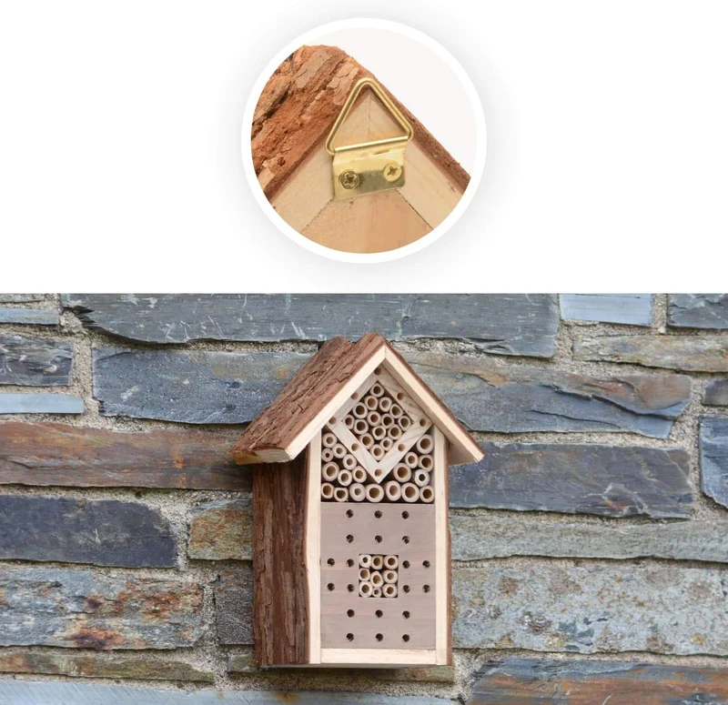 CKB LTD Kleines Insektenhotel aus natürlicher Holzrinde, für Bienen, Marienkäfer, Haus, Holz, Aussen