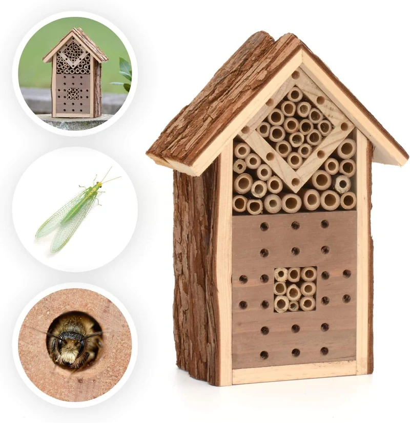 CKB LTD Kleines Insektenhotel aus natürlicher Holzrinde, für Bienen, Marienkäfer, Haus, Holz, Aussen