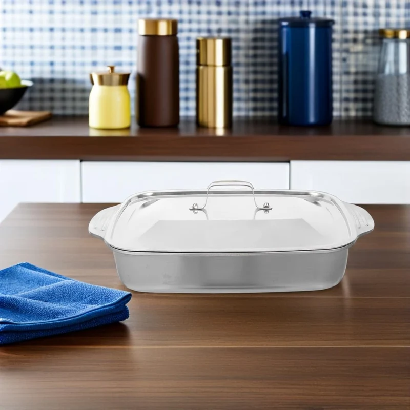 Edelstahl Backform 41X24X7,5cm Rechteckige Fischpfanne mit Deckel für Backofen Grill und Dämpfen Gee