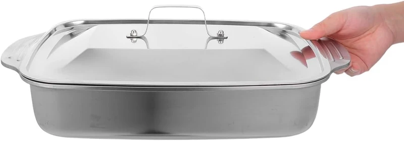 Edelstahl Backform 41X24X7,5cm Rechteckige Fischpfanne mit Deckel für Backofen Grill und Dämpfen Gee