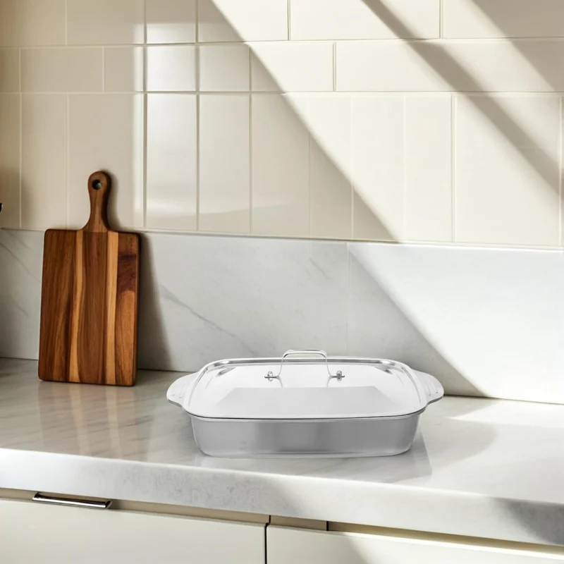 Edelstahl Backform 41X24X7,5cm Rechteckige Fischpfanne mit Deckel für Backofen Grill und Dämpfen Gee