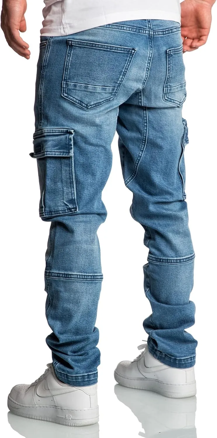Amaci&Sons Herren Cargo Jeans Regular Slim Denim Hose Destroyed 7977 40W / 30L Hellblau, 40W / 30L H