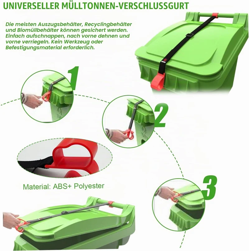 Mülleimer-Schloss, 3 Stück, 34 Zoll verstellbares Mülleimer-Deckelschloss, wiederverwendbares Müllei