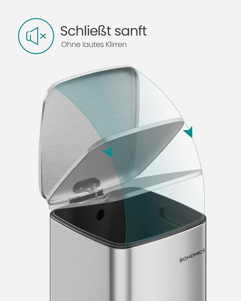 SONGMICS Mülleimer Küche, 20 Liter Abfalleimer, Tretmülleimer, Stahl, mit Inneneimer, Softclose, Off