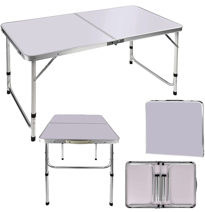 Aluminium-Klapptisch, 91 cm, robust, zusammenklappbar, mit Tragegriff, 2 Stufen höhenverstellbar, tr