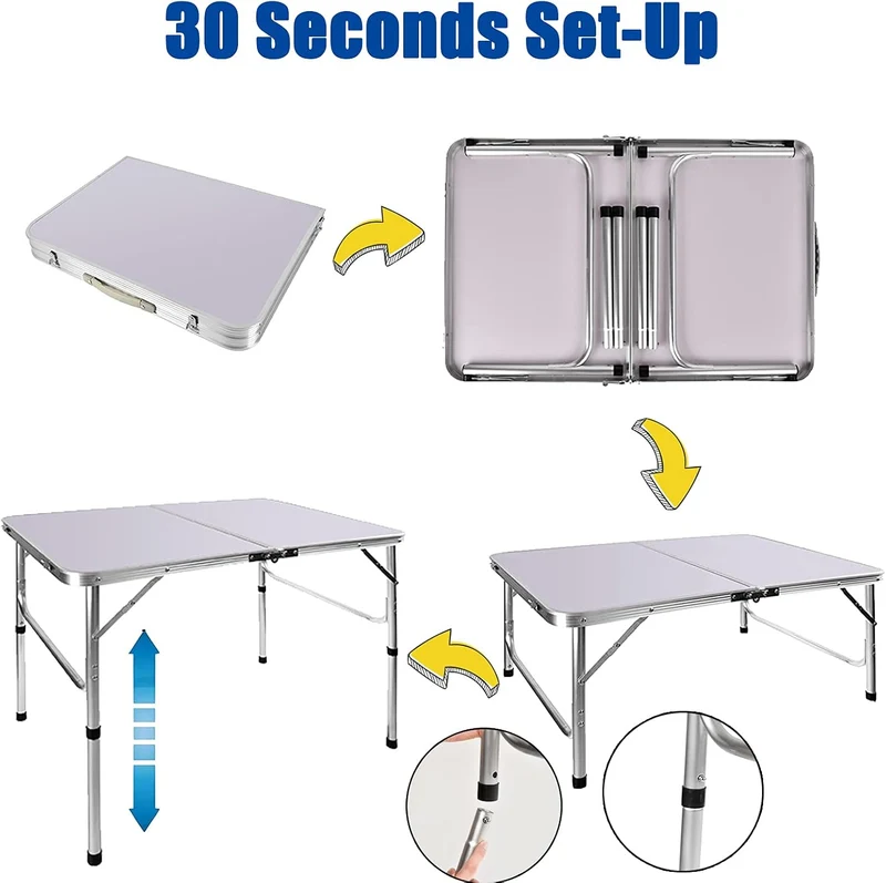 Aluminium-Klapptisch, 91 cm, robust, zusammenklappbar, mit Tragegriff, 2 Stufen höhenverstellbar, tr
