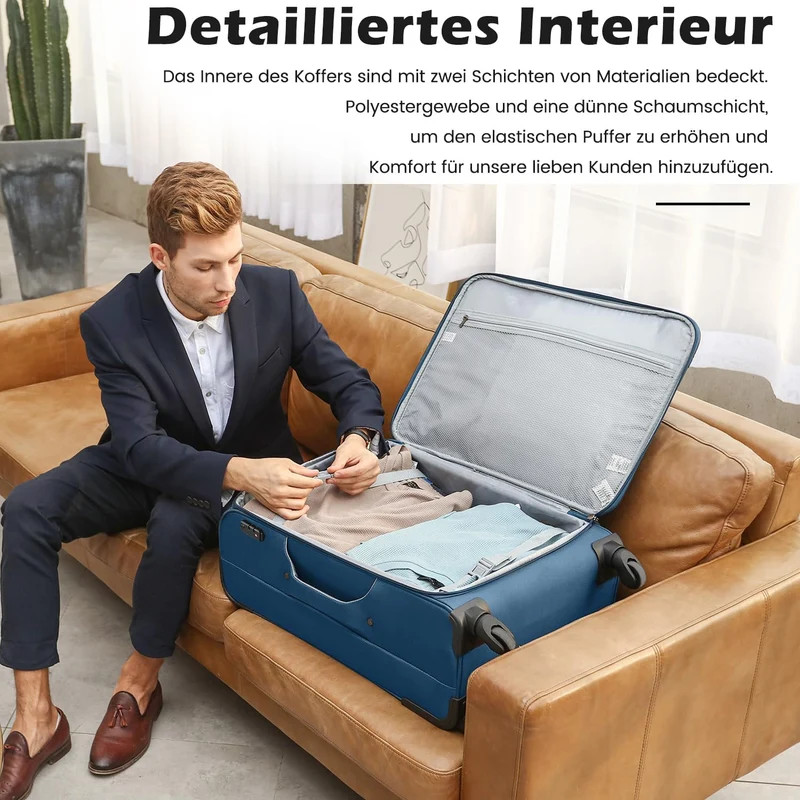 COOLIFE Koffer Trolley Koffer Reisekoffer von 4 Rollen Stoffkoffer Handgepäck TSA-Schloss Der Koffer