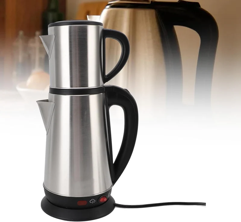 KIMISS Elektrischer Türkischer Wasserkocher -Set - 1L & 2L Edelstahl Doppelkessel Teekanne mit Infus
