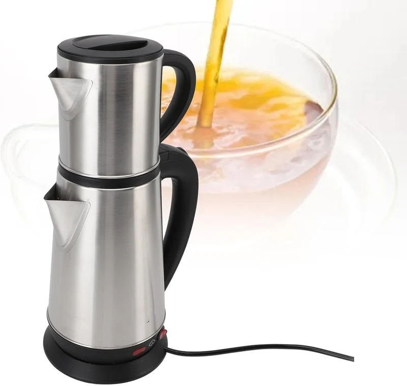 KIMISS Elektrischer Türkischer Wasserkocher -Set - 1L & 2L Edelstahl Doppelkessel Teekanne mit Infus